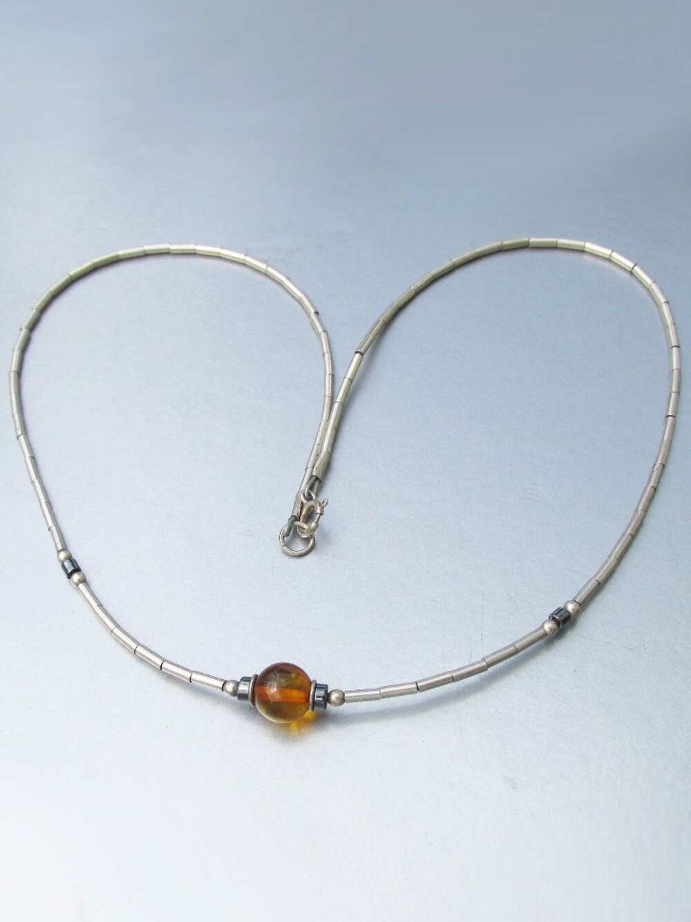 Vintage 1970s Liquid Silver & Single Golden Topaz Bead Sterling Necklace
